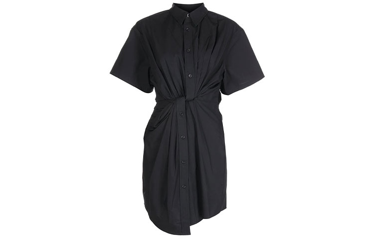 Alexander Wang Solid Square Neck Short Sleeve A-Line Dress Black 4WC3216137C-001