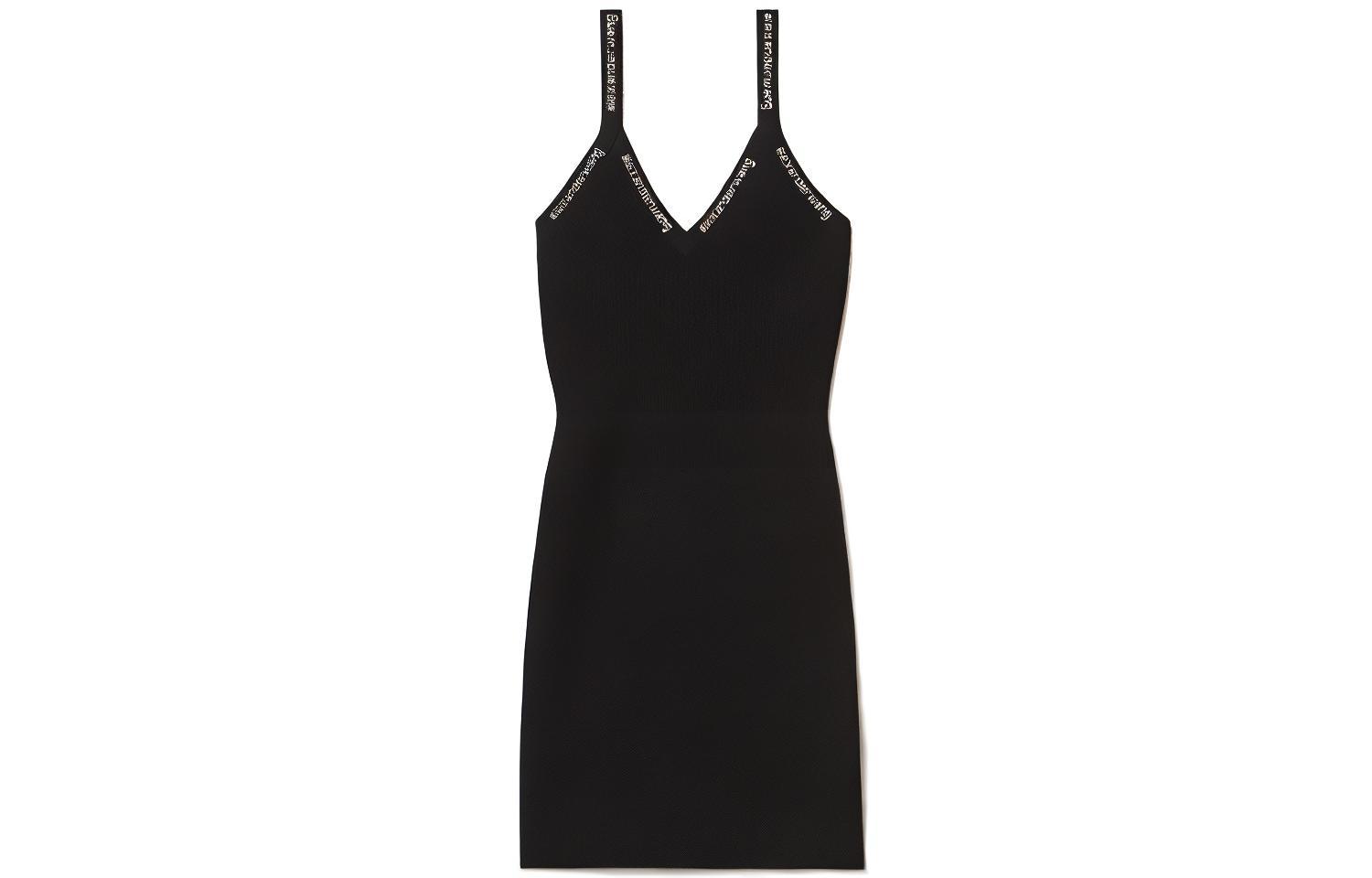 Alexander Wang SS21 Black Logo Trim Cami A-Line Slip Dress 4KC3216011-951