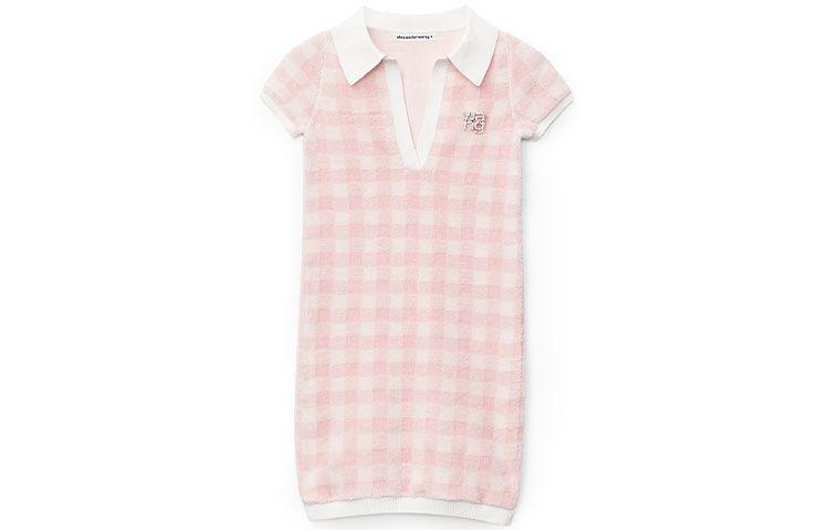 Alexander Wang SS21 Checkered Polo Short Sleeve Dress Pink 4KC2216073-686