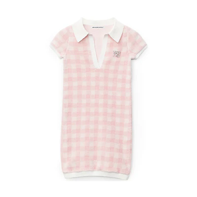 Alexander Wang SS21 Checkered Polo Short Sleeve Dress Pink 4KC2216073-686