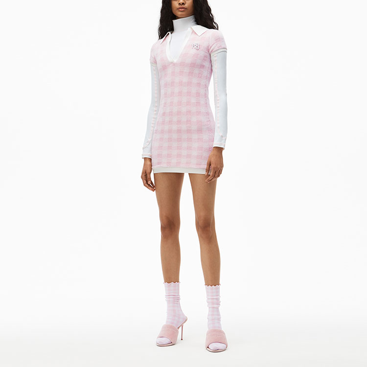Alexander Wang SS21 Checkered Polo Short Sleeve Dress Pink 4KC2216073-686 圖 3
