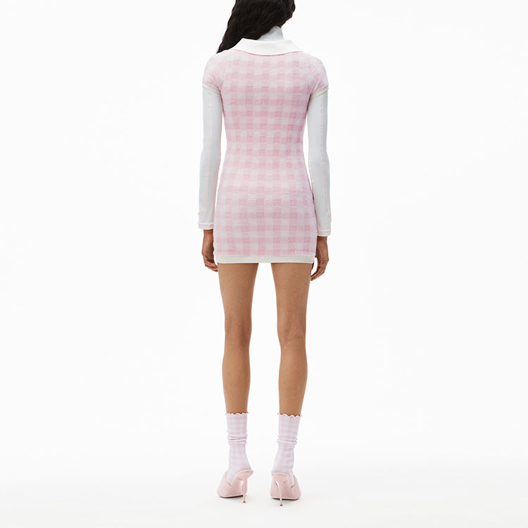 Alexander Wang SS21 Checkered Polo Short Sleeve Dress Pink 4KC2216073-686 圖 4