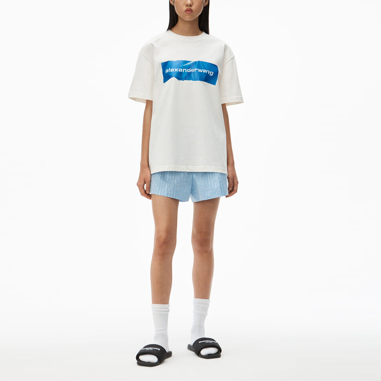 Alexander Wang SS21 Pleated Logo Crewneck Tee Unisex - White UCC2211424-110 圖 3