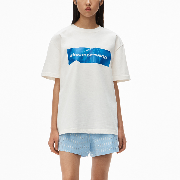 Alexander Wang SS21 Pleated Logo Crewneck Tee Unisex - White UCC2211424-110 圖 5