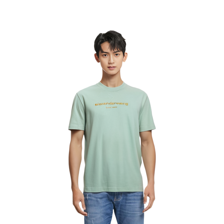 Details for 亚历山大王 SS21 男女同款标志短袖T恤 绿色 UCC1211030-457