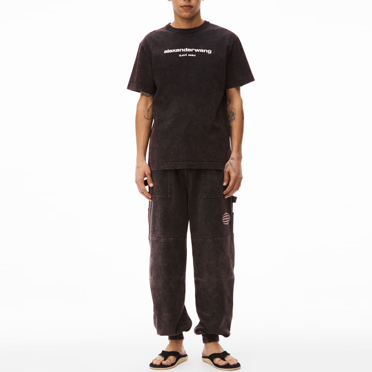 Lookbook 亚历山大王SS22酸洗经典标志灰色罗纹情侣款T恤 UCC1221497-699