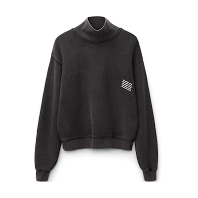 Alexander Wang SS22 Acid Wash High Neck Pullover Unisex Black Sweatshirt 6C191037X7