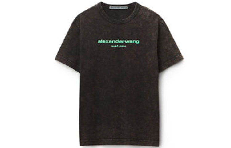 Alexander Wang SS22 Acid Wash Logo Print Cotton Oversized T-Shirt Unisex Grey. UCC1221497
