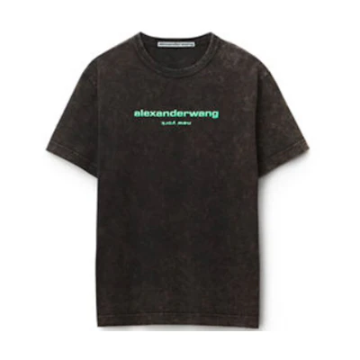 Alexander Wang SS22 Acid Wash Logo Print Cotton Oversized T-Shirt Unisex Grey. UCC1221497