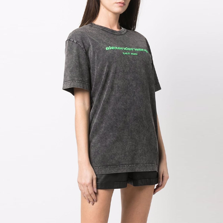 Shop 亚历山大王 SS22 酸洗标志印花灰色宽松中性版棉质T恤. UCC1221497