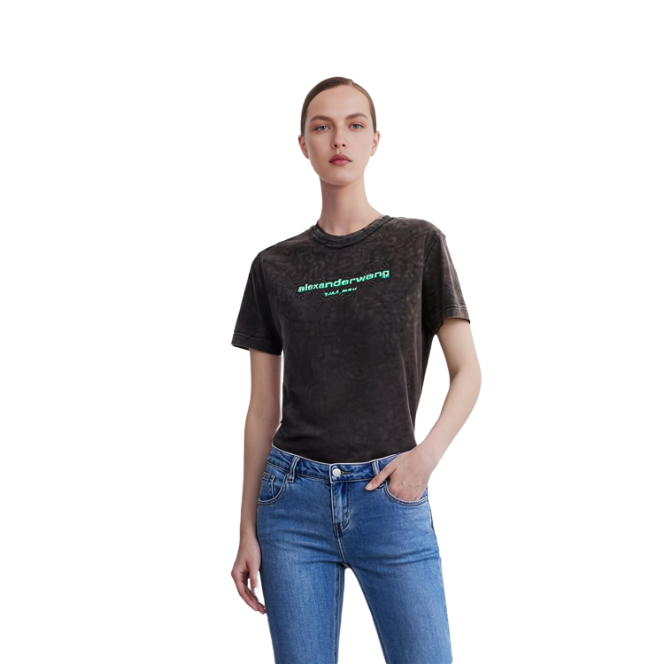 Sizing 亚历山大王 SS22 酸洗标志印花灰色宽松中性版棉质T恤. UCC1221497