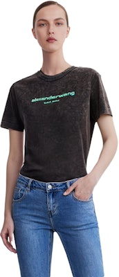 亚历山大王 SS22 酸洗标志印花灰色宽松中性版棉质T恤. UCC1221497 Sizing 亚历山大王 SS22 酸洗标志印花灰色宽松中性版棉质T恤. UCC1221497