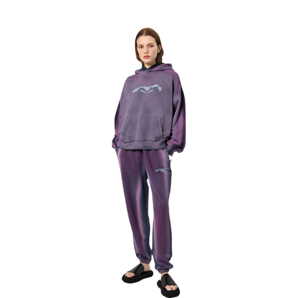 Lookbook アレキサンダーワン SS22 アシッドウォッシュ ロゴプリント ユニセックス スウェットシャツ パープル UCC2221507-664