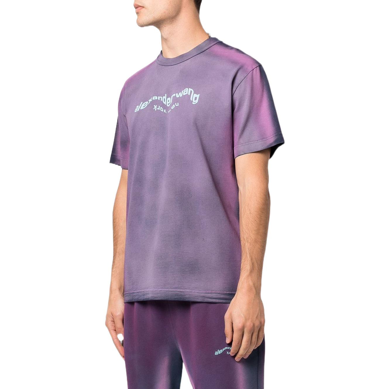 Details for アレキサンダー・ワン SS22 アシッドウォッシュ ロゴプリント ユニセックス Tシャツ パープル UCC2221508-664