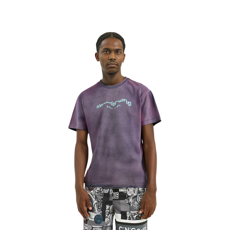 Sizing アレキサンダー・ワン SS22 アシッドウォッシュ ロゴプリント ユニセックス Tシャツ パープル UCC2221508-664