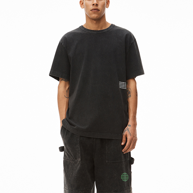Details for アレキサンダーワンSS22アシッドウォッシュニットTシャツ男女兼用ブラック UCC32-1101-1007