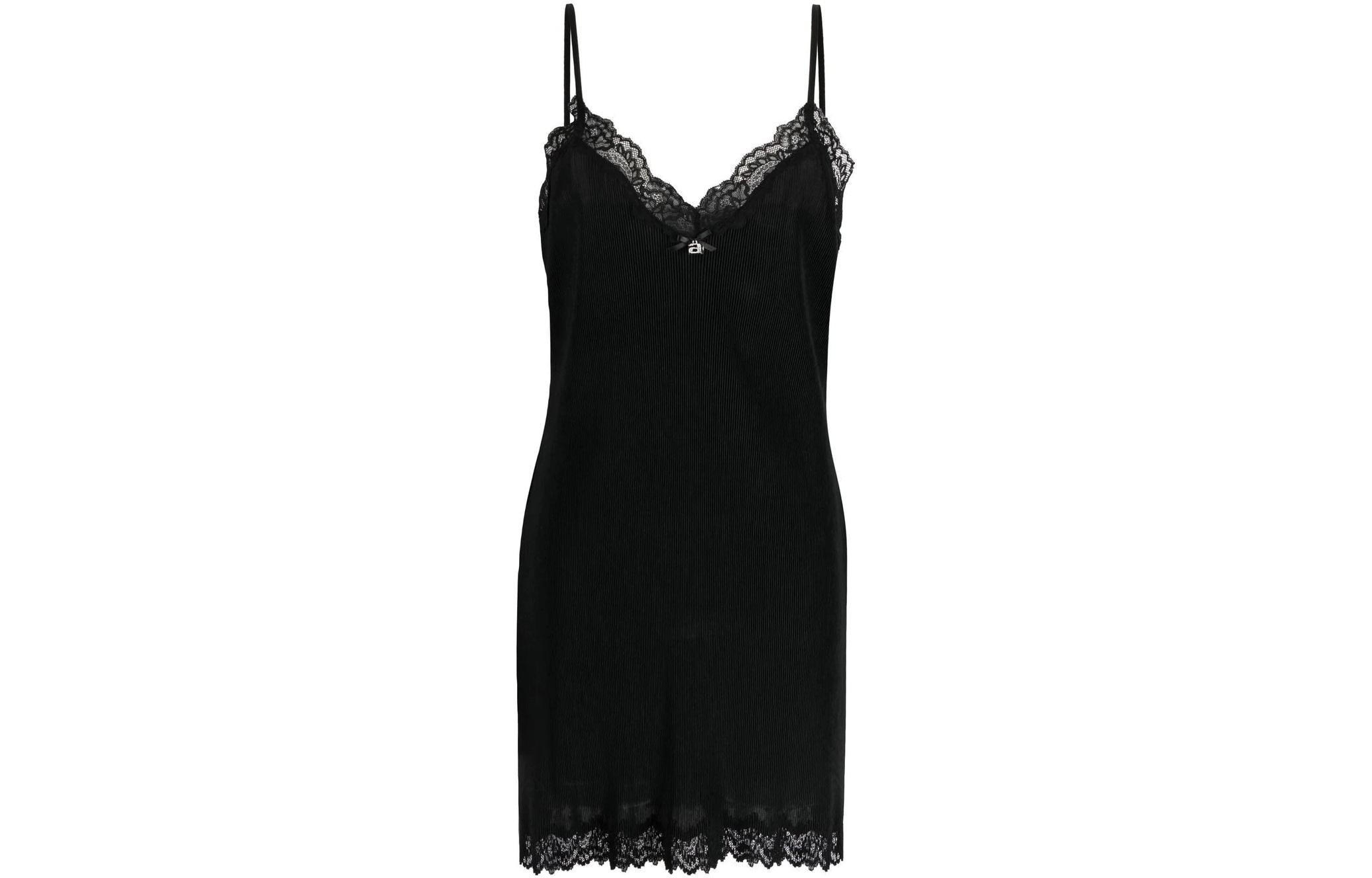 Alexander Wang SS22 Black Ribbed Lace Trim Sleeveless Mini Dress 4WC3226188-001