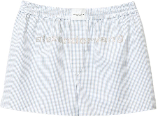 亚历山大王 SS22 格纹标志休闲短裤 男女同款 蓝色 UWC2224041-974 Order 亚历山大王 SS22 格纹标志休闲短裤 男女同款 蓝色 UWC2224041-974