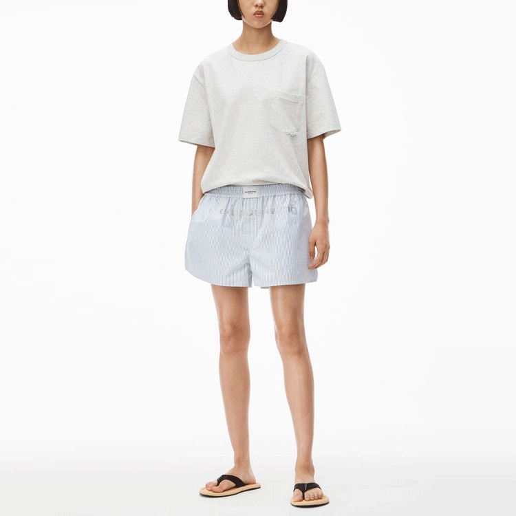 Alexander Wang SS22 Check Logo Casual Shorts Unisex Blue UWC2224041-974 圖 3