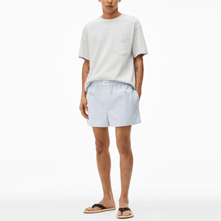 Alexander Wang SS22 Check Logo Casual Shorts Unisex Blue UWC2224041-974 圖 4