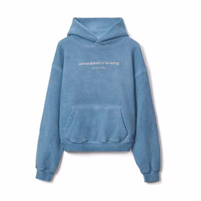 Alexander Wang SS22 Crystal Logo Velvet Hoodie Unisex Blue Pearl UCC2221518-475