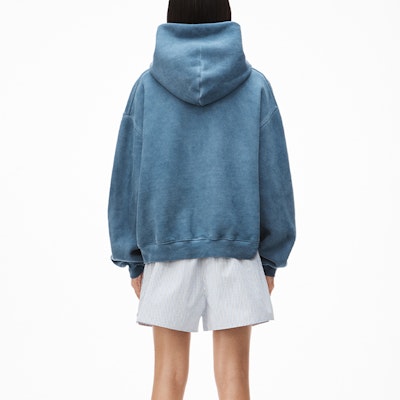 Alexander Wang SS22 Crystal Logo Velvet Hoodie Unisex Blue Pearl UCC2221518-475 Lookbook Alexander Wang SS22 Crystal Logo Velvet Hoodie Unisex Blue Pearl UCC2221518-475