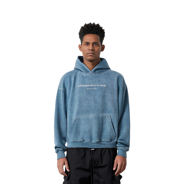 Sizing Alexander Wang SS22 Crystal Logo Velvet Hoodie Unisex Blue Pearl UCC2221518-475