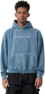 Alexander Wang SS22 Crystal Logo Velvet Hoodie Unisex Blue Pearl UCC2221518-475 Sizing Alexander Wang SS22 Crystal Logo Velvet Hoodie Unisex Blue Pearl UCC2221518-475