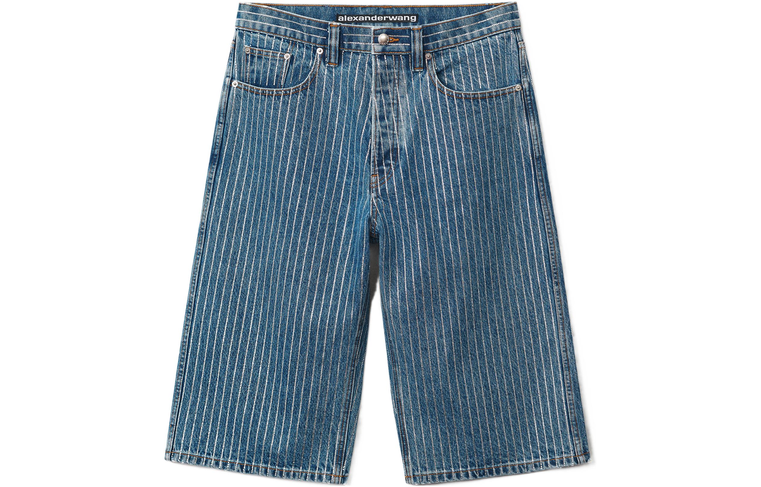 Alexander Wang SS22 Crystal Stripe Denim Shorts Unisex Deep Blue UDC2224135-401