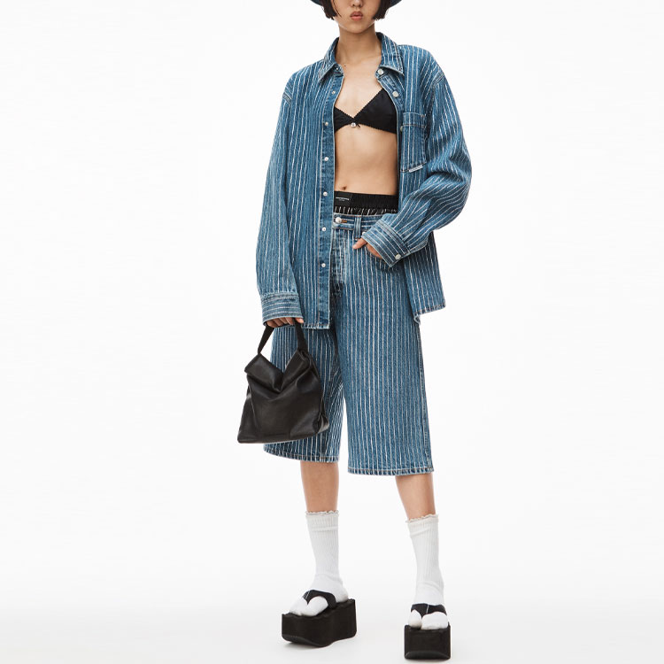 Alexander Wang SS22 Crystal Stripe Denim Shorts Unisex Deep Blue UDC2224135-401 圖 3