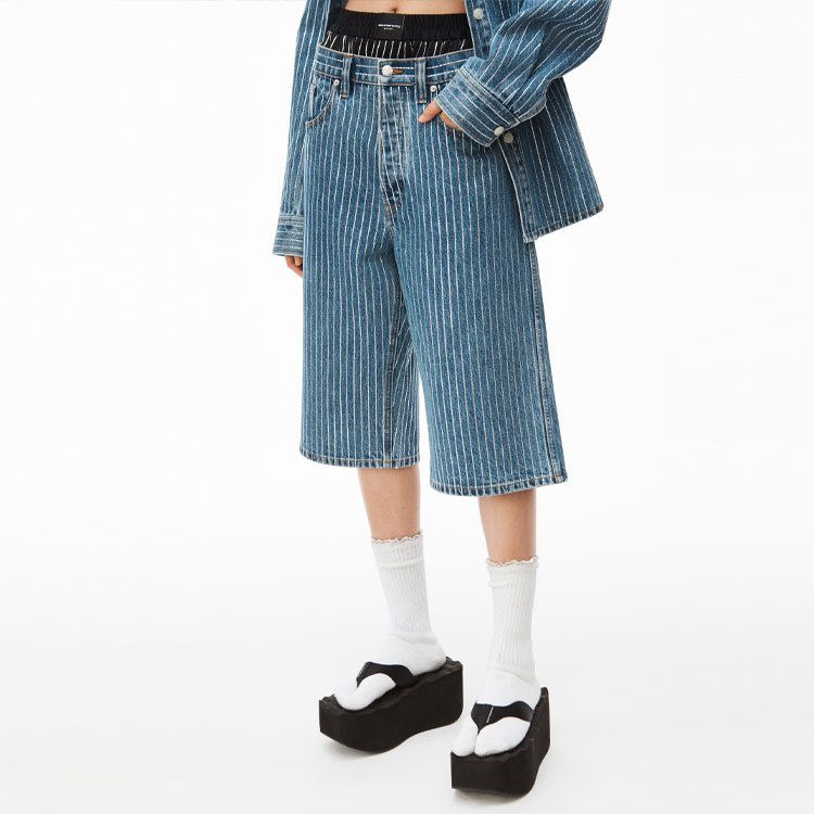 Alexander Wang SS22 Crystal Stripe Denim Shorts Unisex Deep Blue UDC2224135-401 圖 5