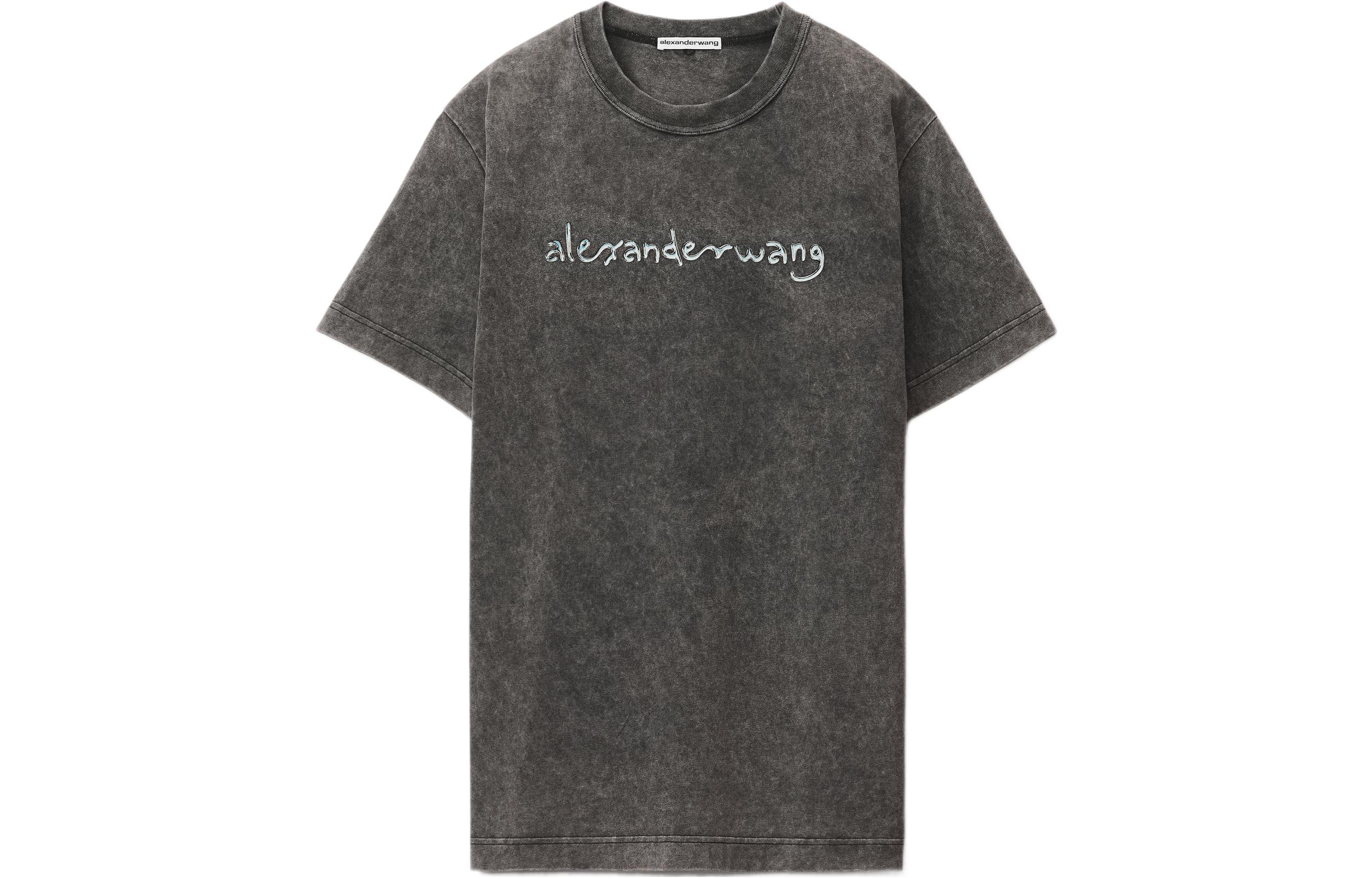 Alexander Wang SS22 Faded Logo Print Black Unisex Crewneck T-Shirt Short Sleeve. UCC3221542-007