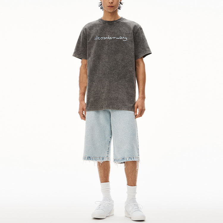 Alexander Wang SS22 Faded Logo Print Black Unisex Crewneck T-Shirt Short Sleeve. UCC3221542-007 圖 3