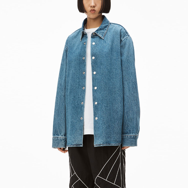 Purchase Alexander Wang SS22 Oversized Denim Jacket Unisex Retro Mid Indigo Blue UDC2222105-473