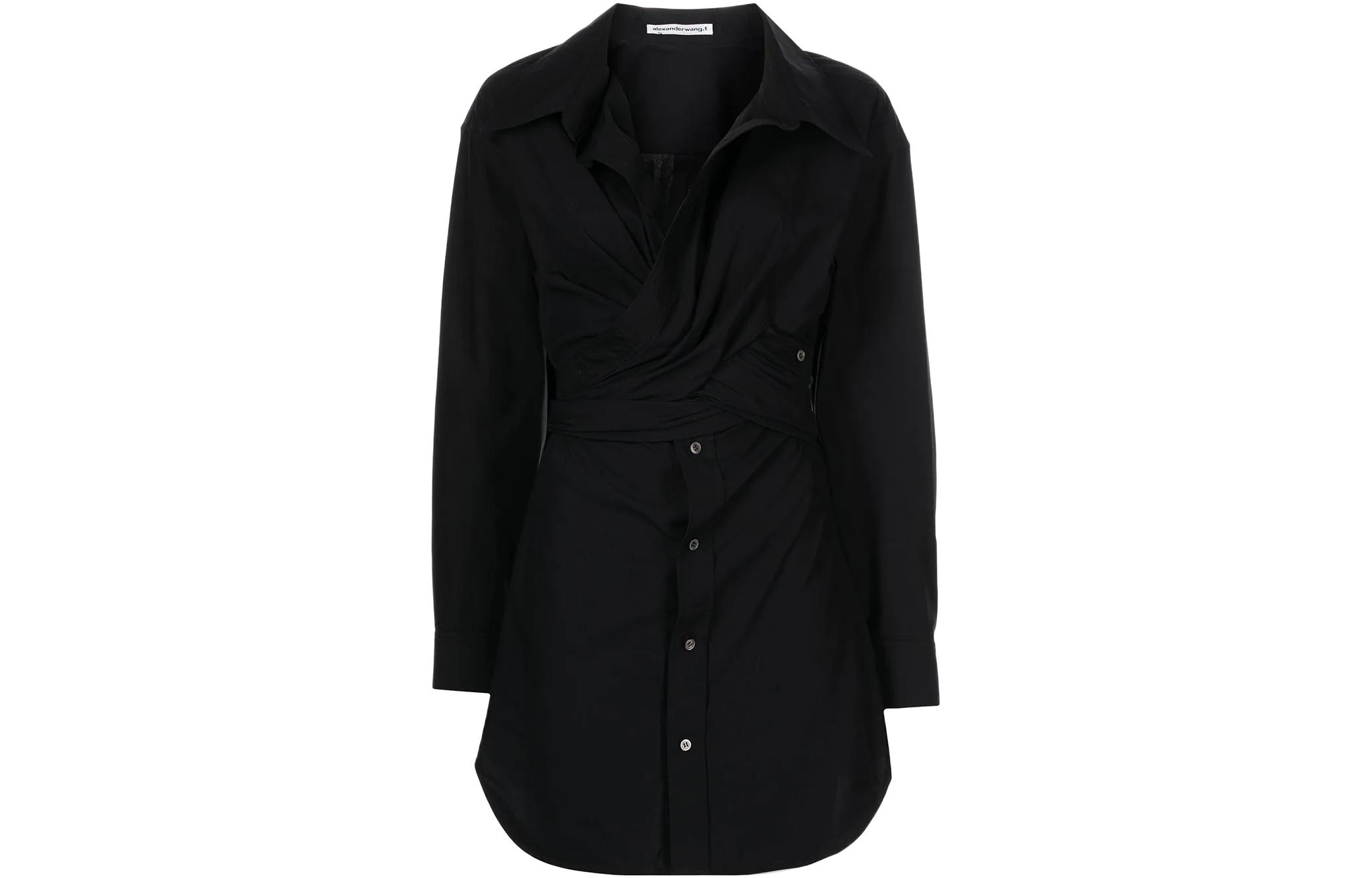 Alexander Wang SS22 Ruched Long Sleeve Dress Black 4WC2226175-001