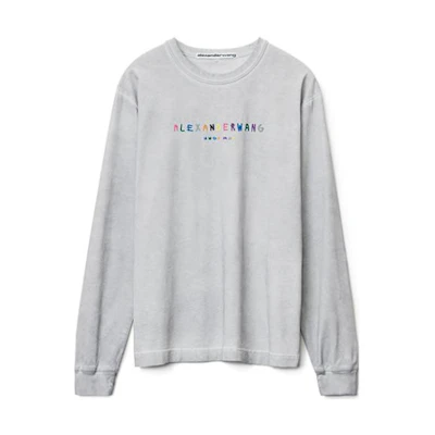 Alexander Wang SS22 Silver Fox Logo Crewneck Long Sleeve Unisex T-Shirt UCC3221540-059
