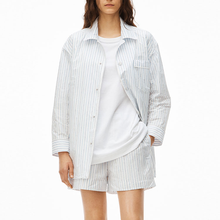 Purchase Alexander Wang SS22 Striped Loose Fit Long Sleeve Shirt Unisex White UWC2222010-100