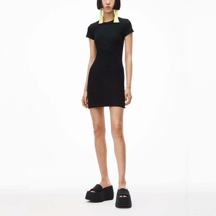 Lookbook 亚历山大王 SS22 纹理Logo迷你T恤连衣裙 黑色 4CC3216128-001