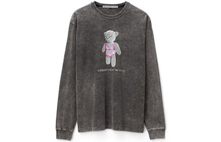 Alexander Wang SS22 Vintage Bear Printed Long Sleeve Tee Unisex Dark Grey UCC1221500-007