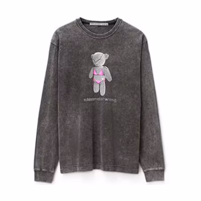 Alexander Wang SS22 Vintage Bear Printed Long Sleeve Tee Unisex Dark Grey UCC1221500-007