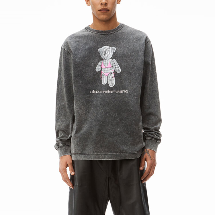 Purchase 亚历山大王SS22复古熊印花男女同款长袖T恤深灰色 UCC1221500-007