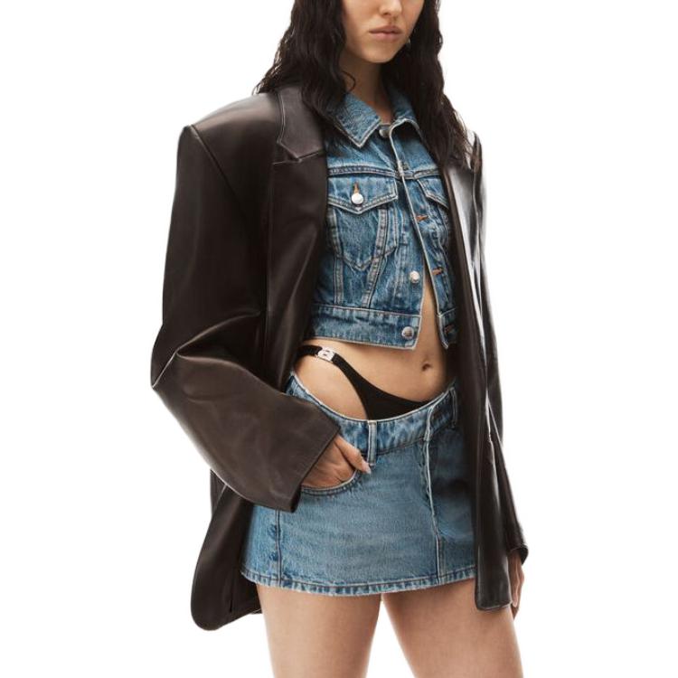 Shop Alexander Wang SS23 Skirt Denim Bikini Berlapis Mini Biru Navy 4DC3235138-486