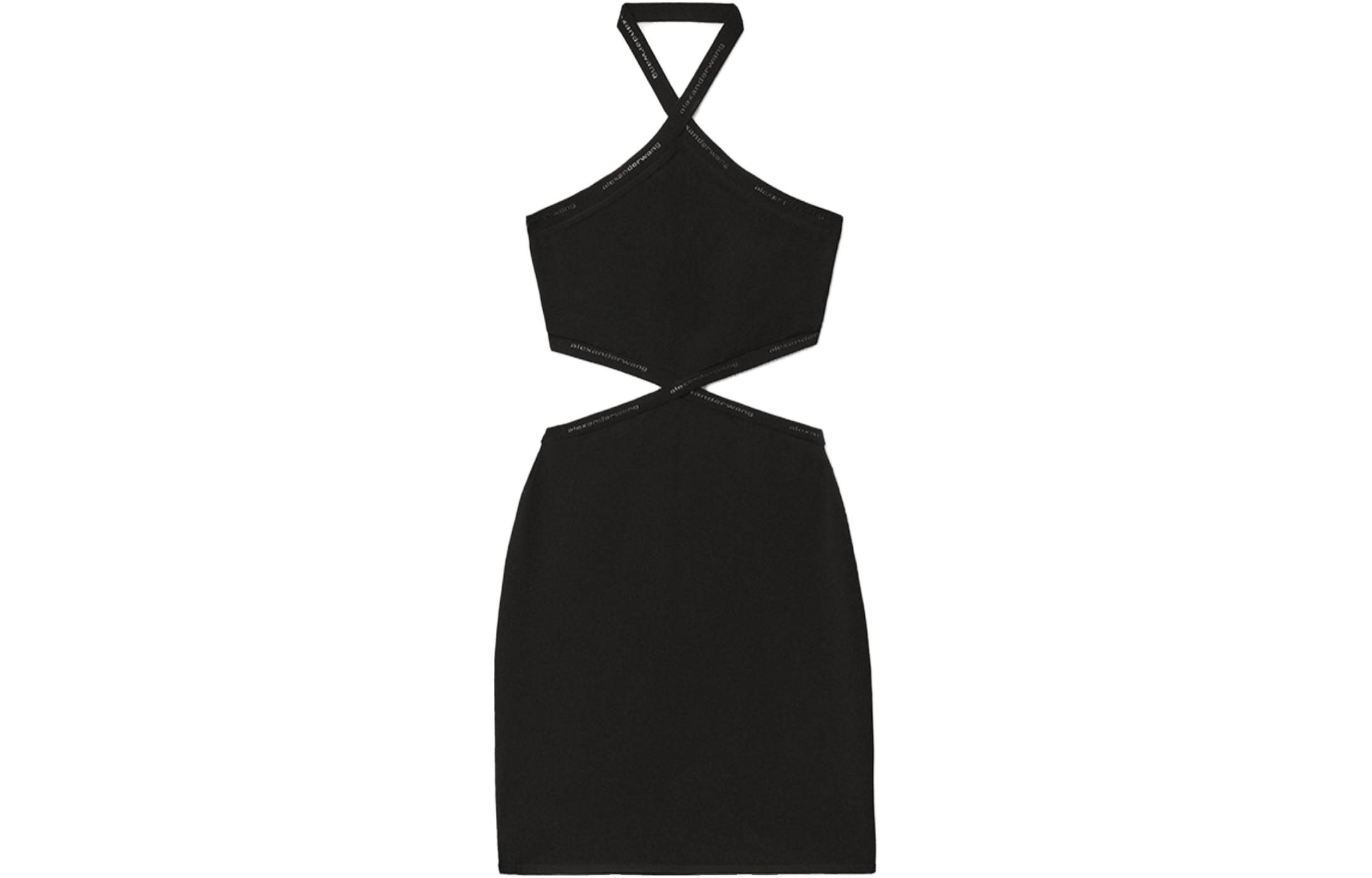 Order Alexander Wang SS23 Dress Hitam Knit Logo Halter Neck Cut-Out. 4KC1236038-001
