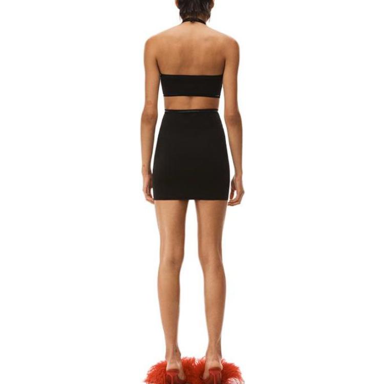 Shop Alexander Wang SS23 Dress Hitam Knit Logo Halter Neck Cut-Out. 4KC1236038-001