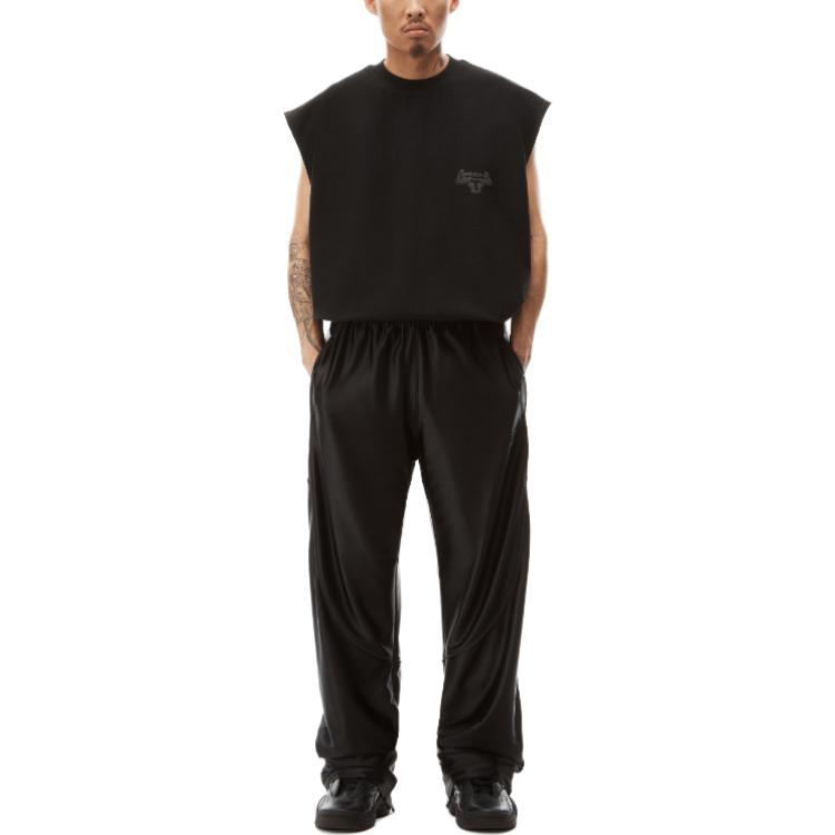 Shop Alexander Wang SS23 Black Satin Loose Knit Track Pants 6CC3234011-001