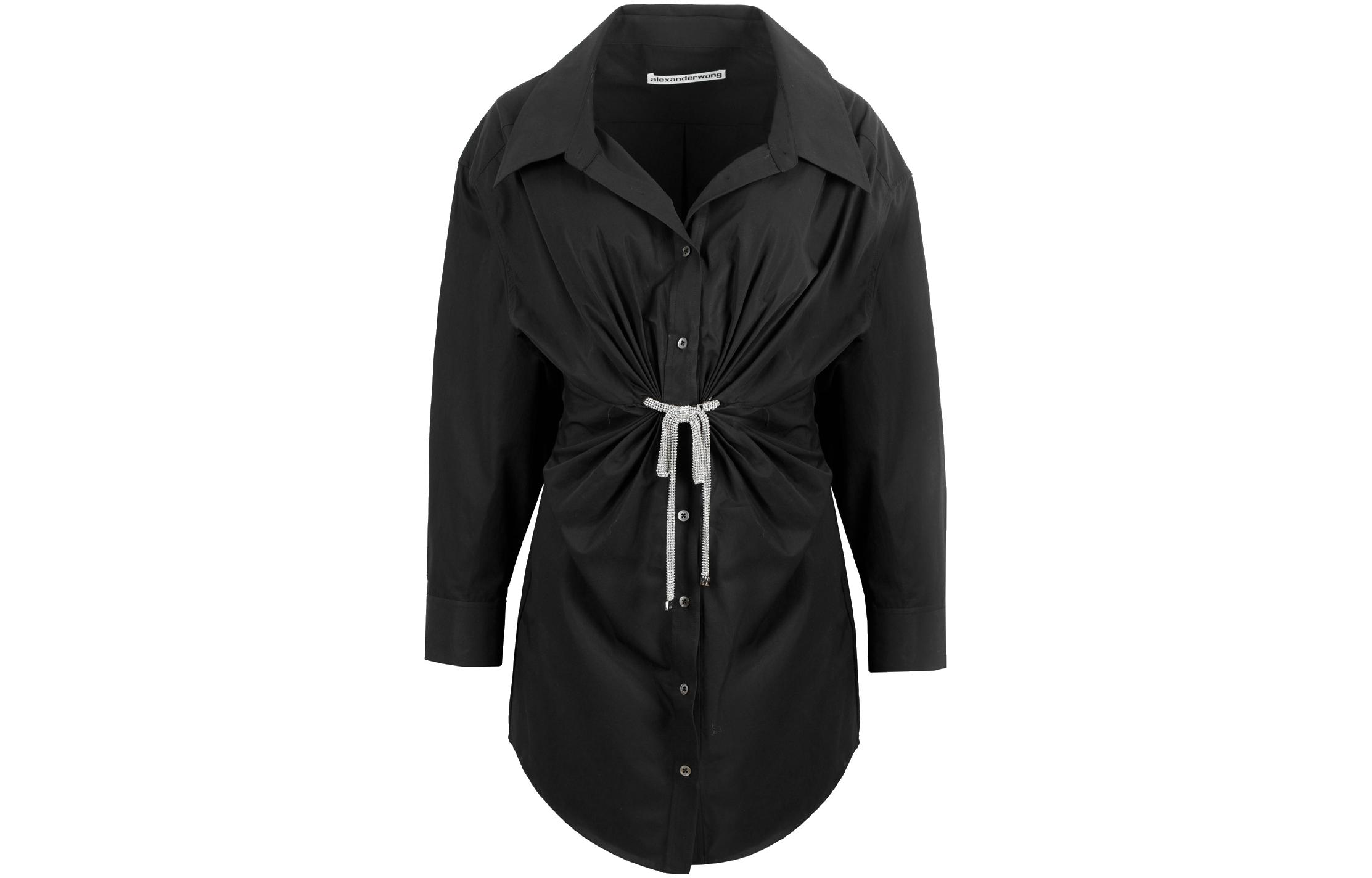 Alexander Wang SS23 Black Solid Button-Up Long-Sleeve Shirt Dress 1WC1236209-001