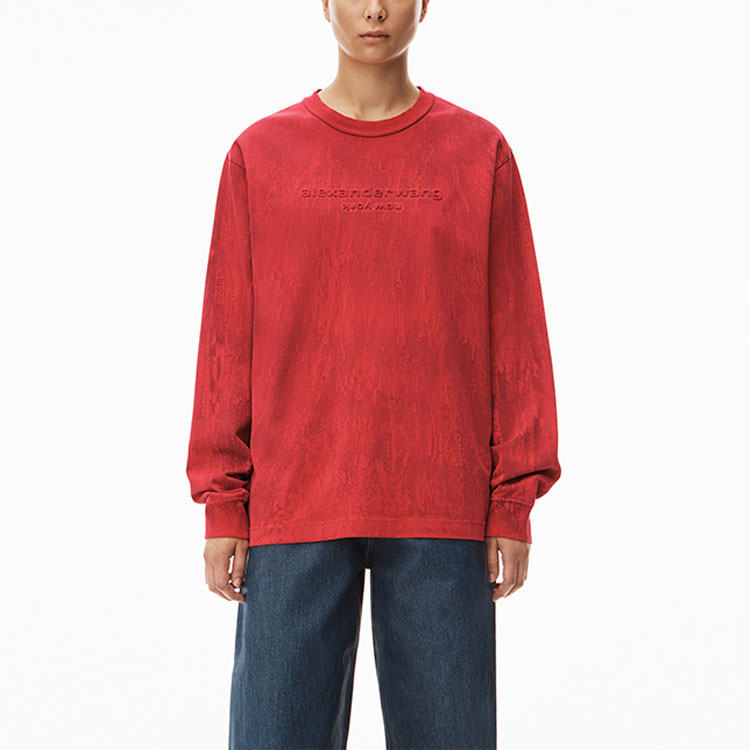 Purchase Alexander Wang SS23 Embossed Logo Crewneck Long Sleeve Tee Unisex Neem Green UCC2231621-651