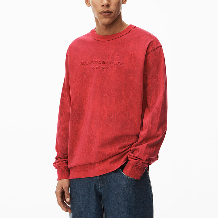 Details for Alexander Wang SS23 Embossed Logo Crewneck Long Sleeve Tee Unisex Neem Green UCC2231621-651