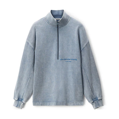 Alexander Wang SS23 Half-Zip Sweatshirt Grey with Logo Embroidery for Men. UCC2231612-077