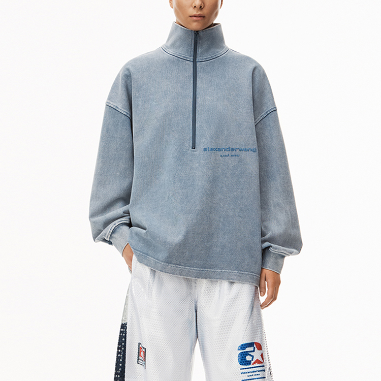 Lookbook Alexander Wang SS23 Half-Zip Sweatshirt Grey with Logo Embroidery for Men. UCC2231612-077